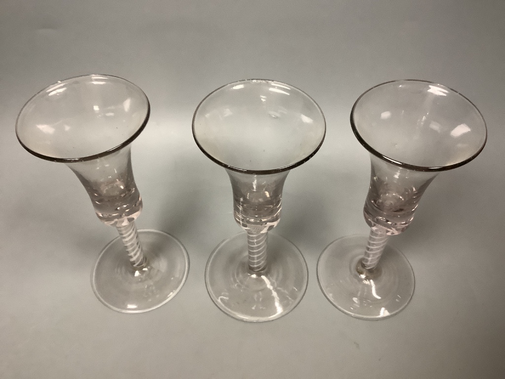 A trio of George III style cotton twist stemmed glasses